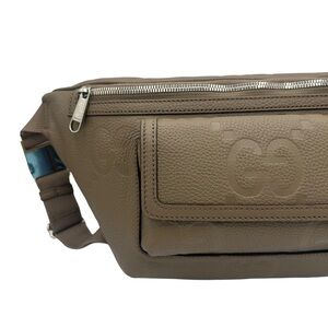 Gucci Taupe Embossed GG Leather Belt Bag